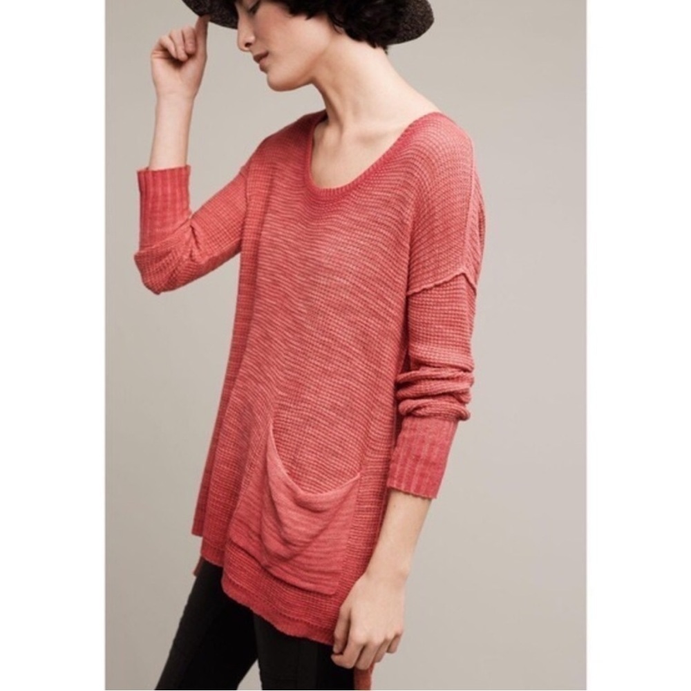 Moth Anthropologie Red Ombré Long Sleeve Waffle Knit Thermal Oversized XS
